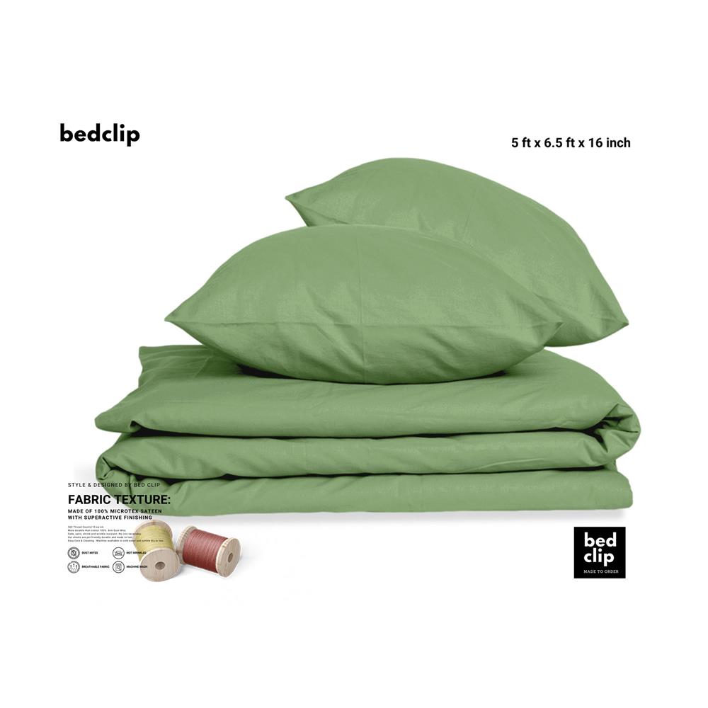 ผ้าปูที่นอน 5 ฟุต BED CLIP MICROTEX สี GREEN