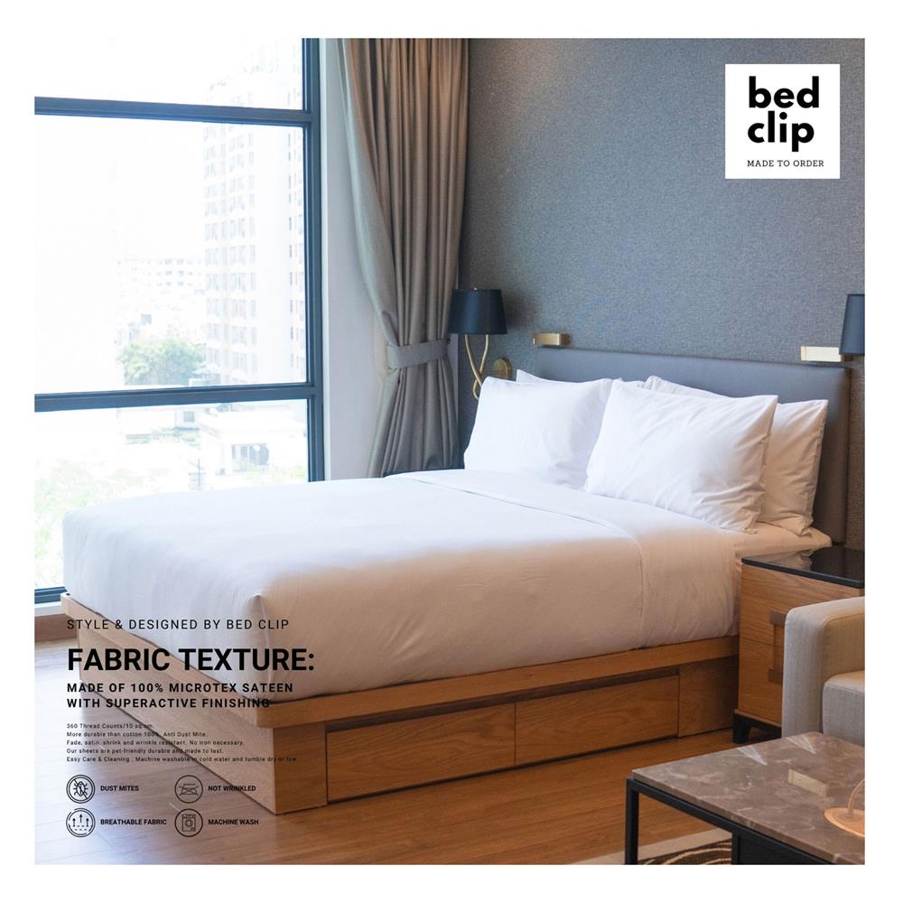 ผ้าปูที่นอน 5 ฟุต BED CLIP MICROTEX สี WHITE