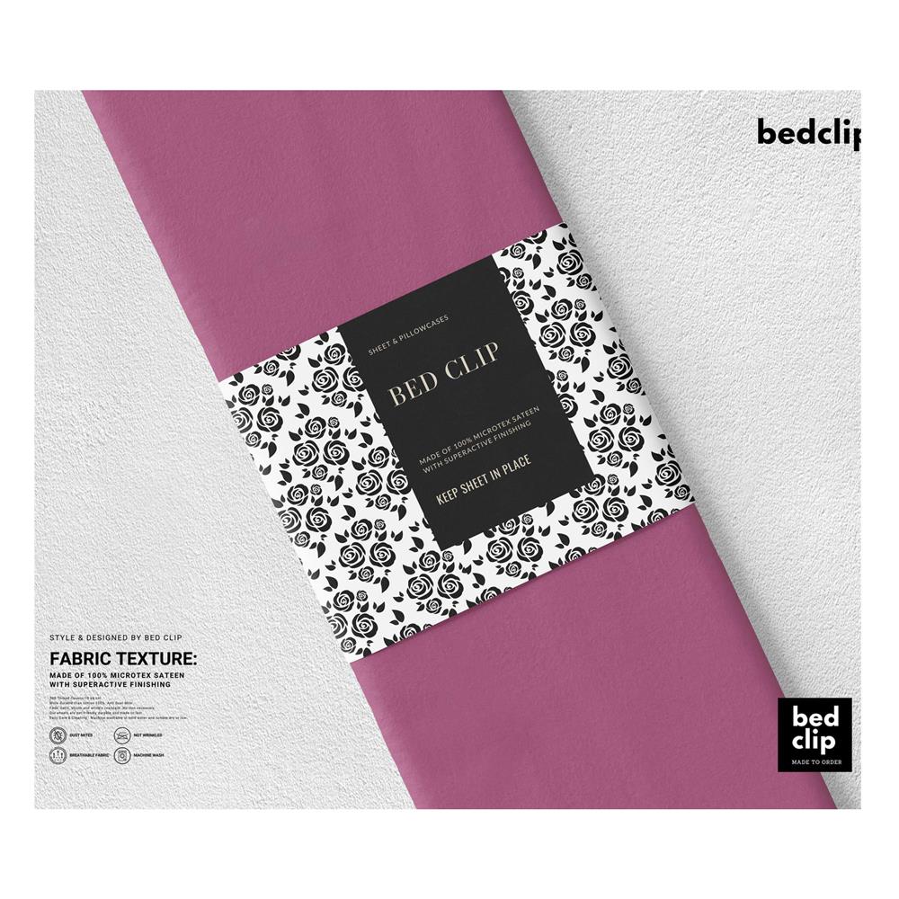 ผ้าปูที่นอน 5 ฟุต BED CLIP MICROTEX สีชมพู