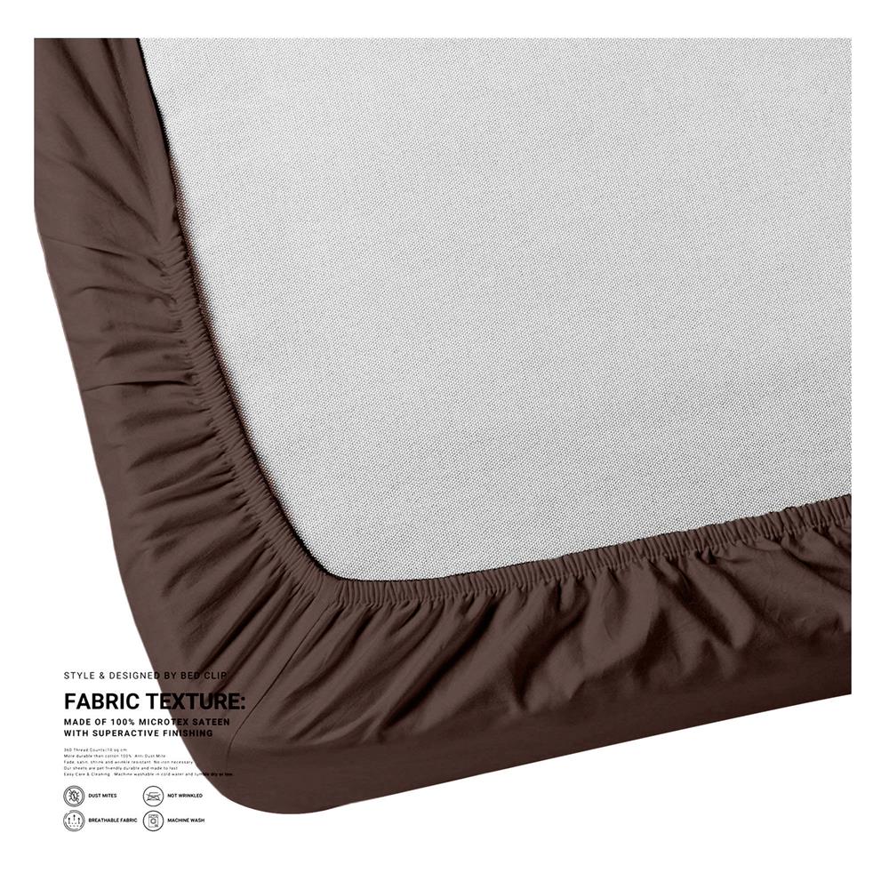 ผ้าปูที่นอน 5 ฟุต BED CLIP MICROTEX สี BROWN