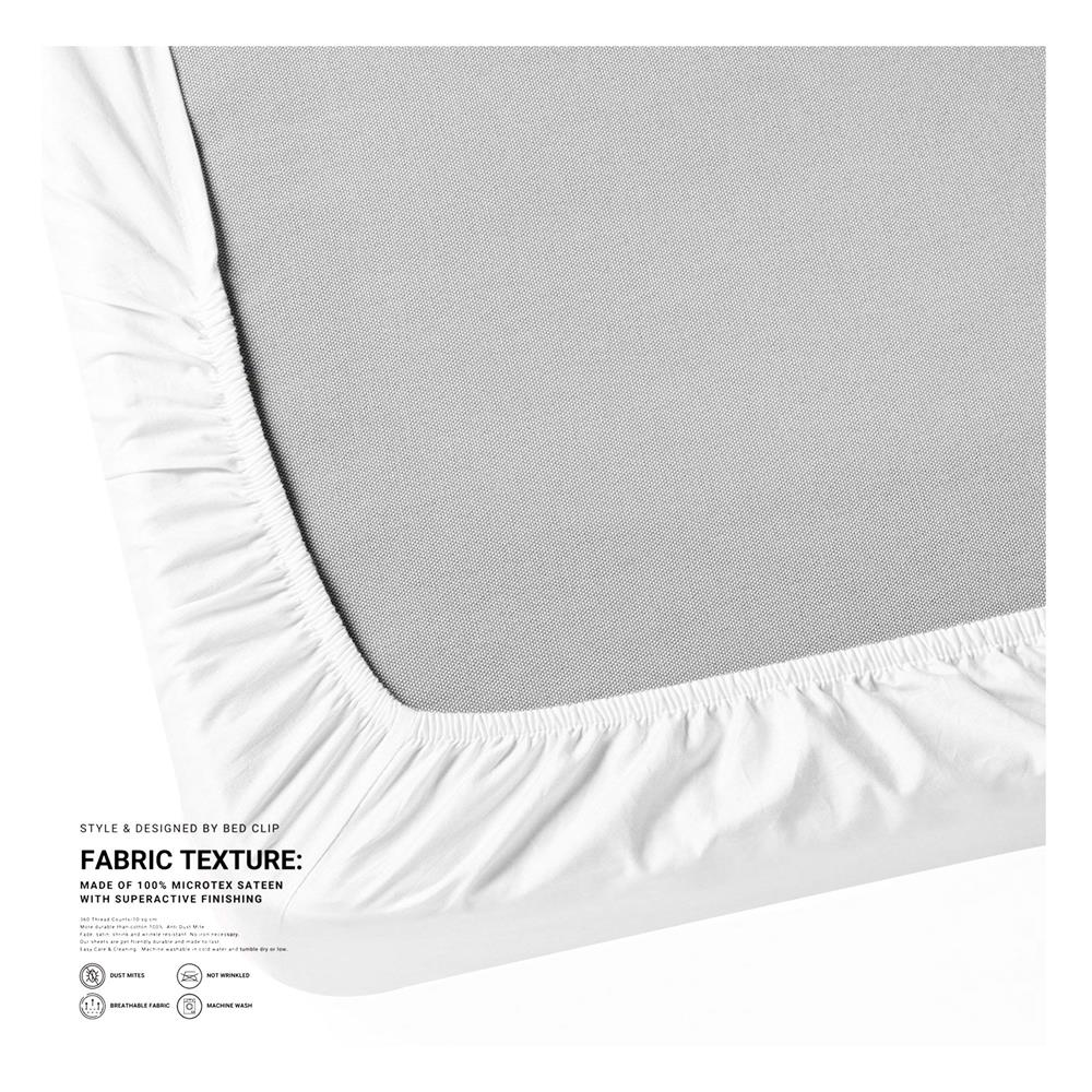 ชุดผ้าปูที่นอน 4 ฟุต 2 ชิ้น BED CLIP MICROTEX สี WHITE