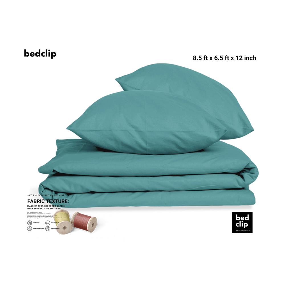 ผ้าปูที่นอน 8.5 ฟุต 3 ชิ้น BED CLIP MICROTEX สี BLUE GREY/GREEN SEA