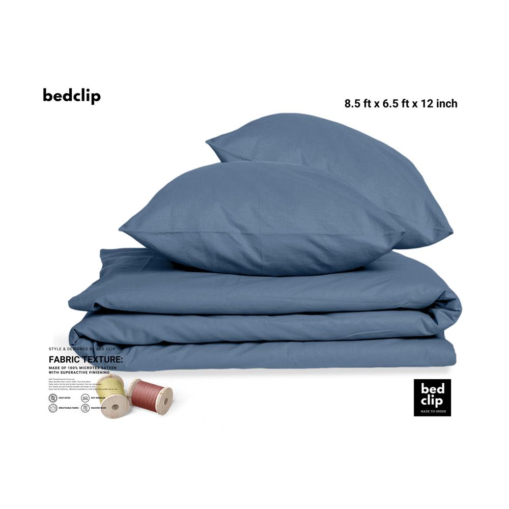 ชุดผ้าปูที่นอน 8.5 ฟุต 3 ชิ้น BED CLIP MICROTEX สี BLUE / GREY