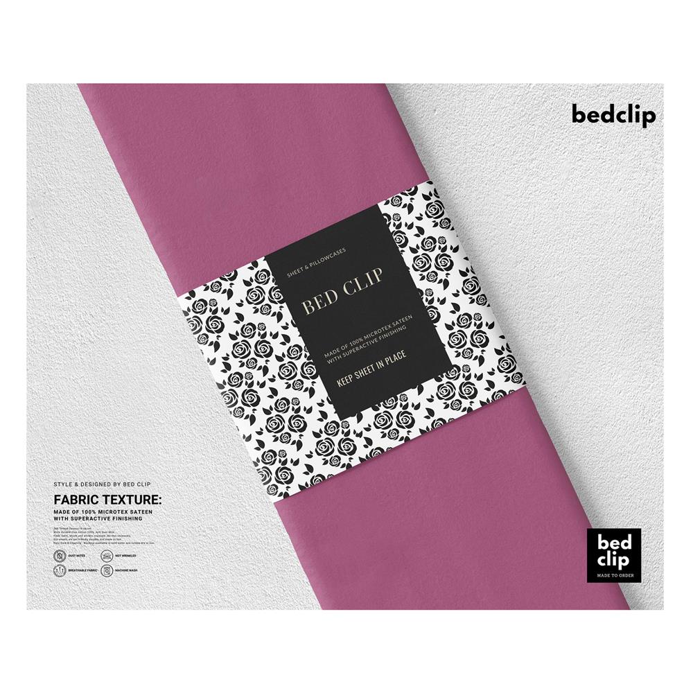 ชุดผ้าปูที่นอน 7 ฟุต 3 ชิ้น BED CLIP MICROTEX สี DARK PINK