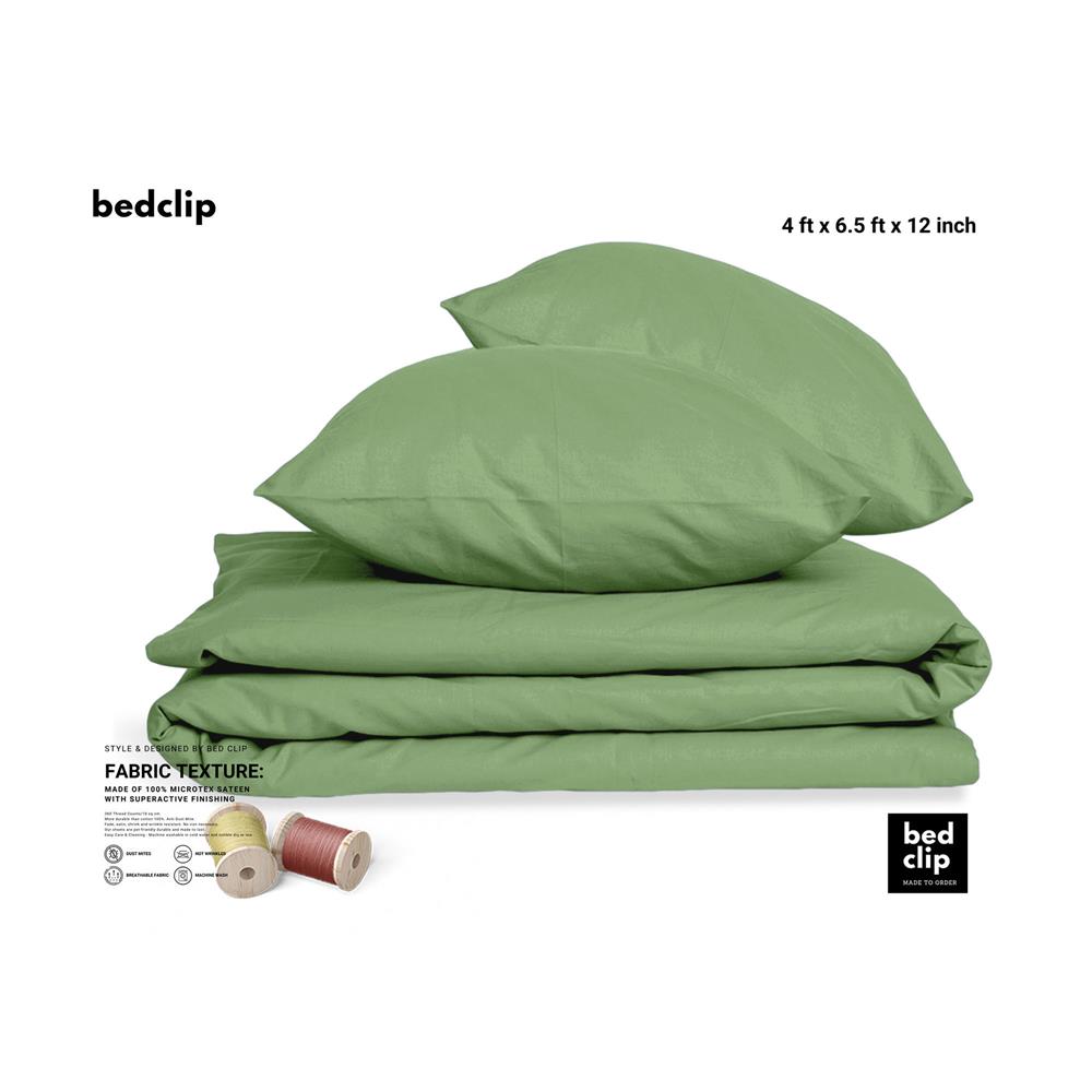 ชุดผ้าปูที่นอน 4 ฟุต 2 ชิ้น BED CLIP MICROTEX สี GREEN