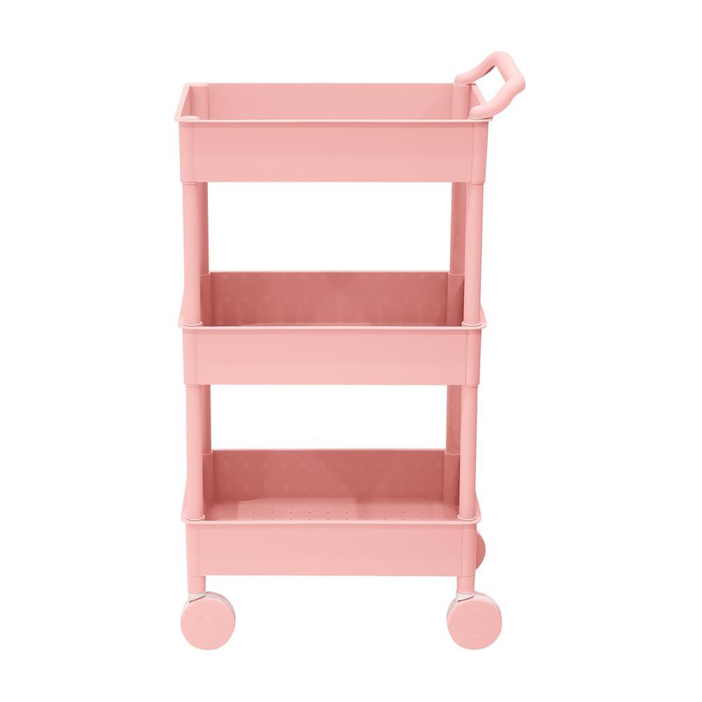 ชั้นวางของ 3 ชั้น มีล้อ STACKO 51.8x34.5x89.8 ซม. สีชมพู