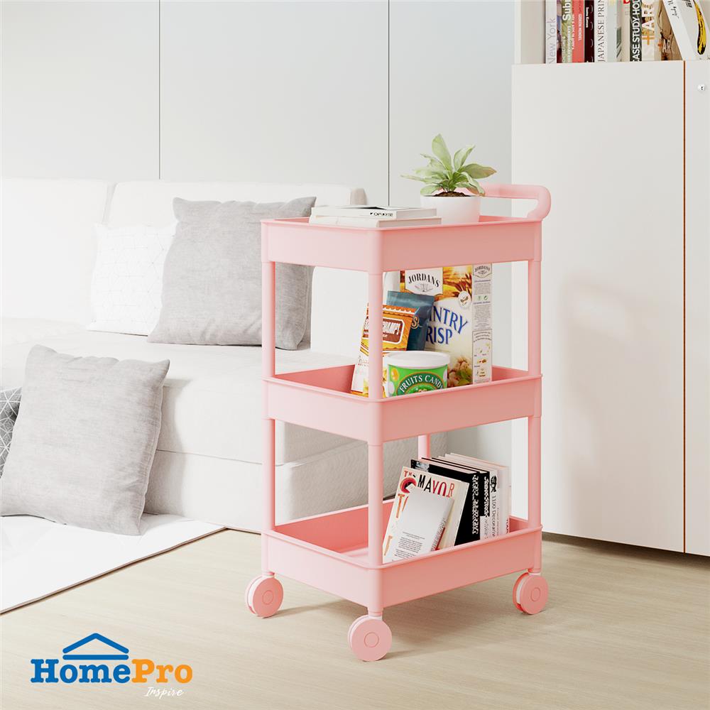 ชั้นวางของ 3 ชั้น มีล้อ STACKO 51.8x34.5x89.8 ซม. สีชมพู
