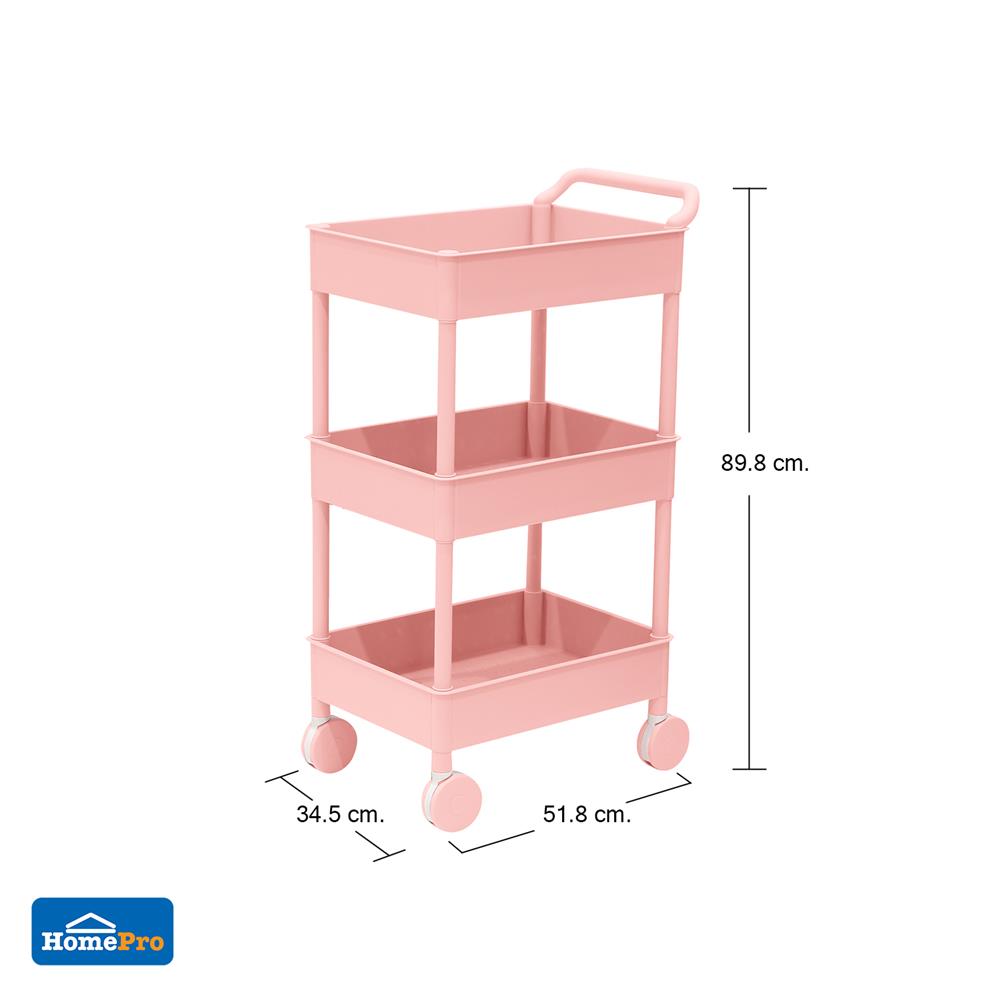 ชั้นวางของ 3 ชั้น มีล้อ STACKO 51.8x34.5x89.8 ซม. สีชมพู