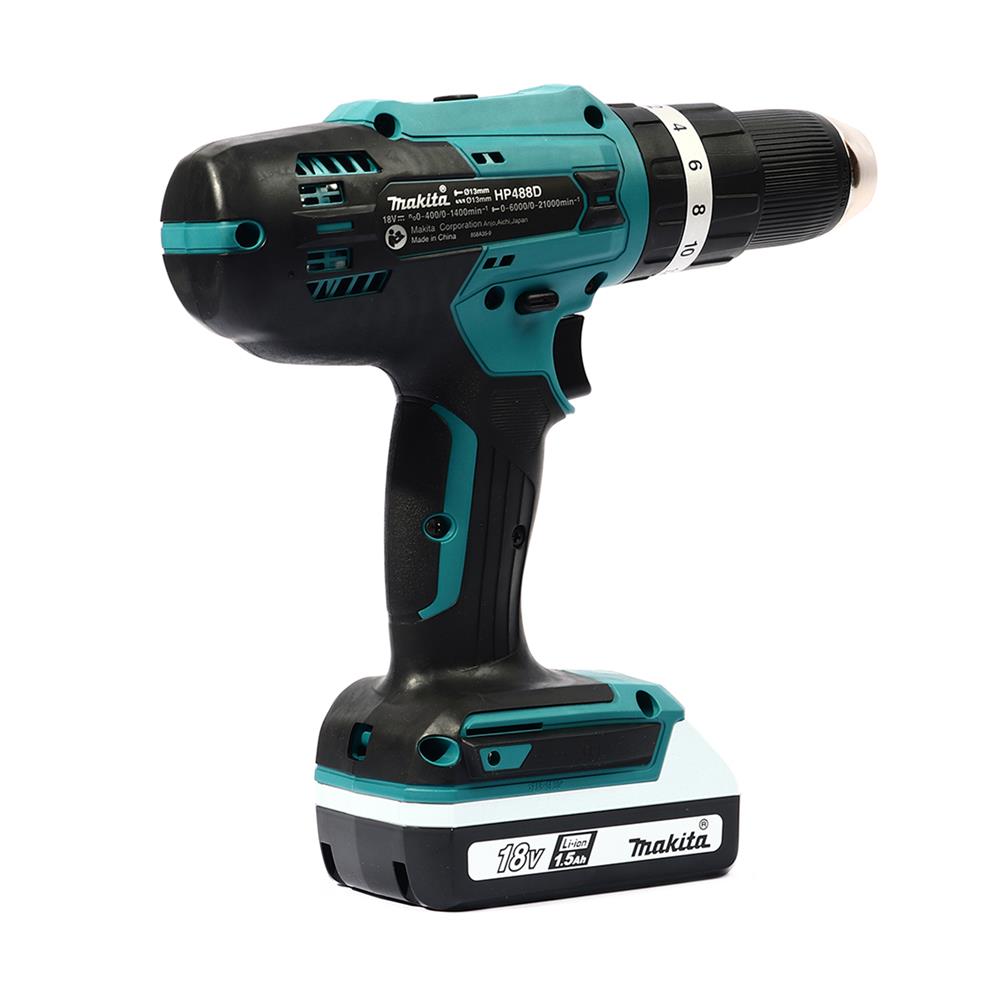 สว่านกระแทกไร้สาย MAKITA HP488DYEX1 18 โวลต์ พร้อมชุดอุปกรณ์เสริม (แพ็ก 74 ชิ้น)