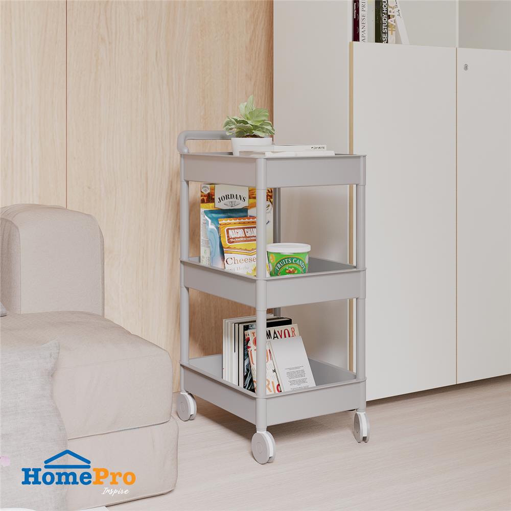 ชั้นวางของ 3 ชั้น มีล้อ STACKO 51.8x34.5x89.8 ซม. สีเทา