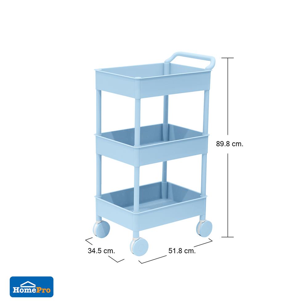 ชั้นวางของ 3 ชั้น มีล้อ STACKO 51.8x34.5x89.8 ซม. สีฟ้า