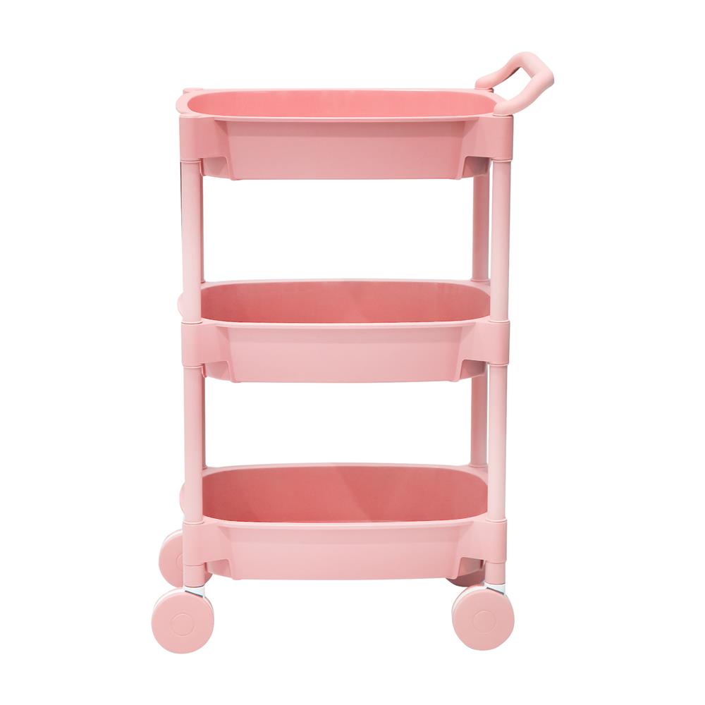 ชั้นวางของ 3 ชั้น มีล้อ STACKO 49.8x33x81 ซม. สีชมพู
