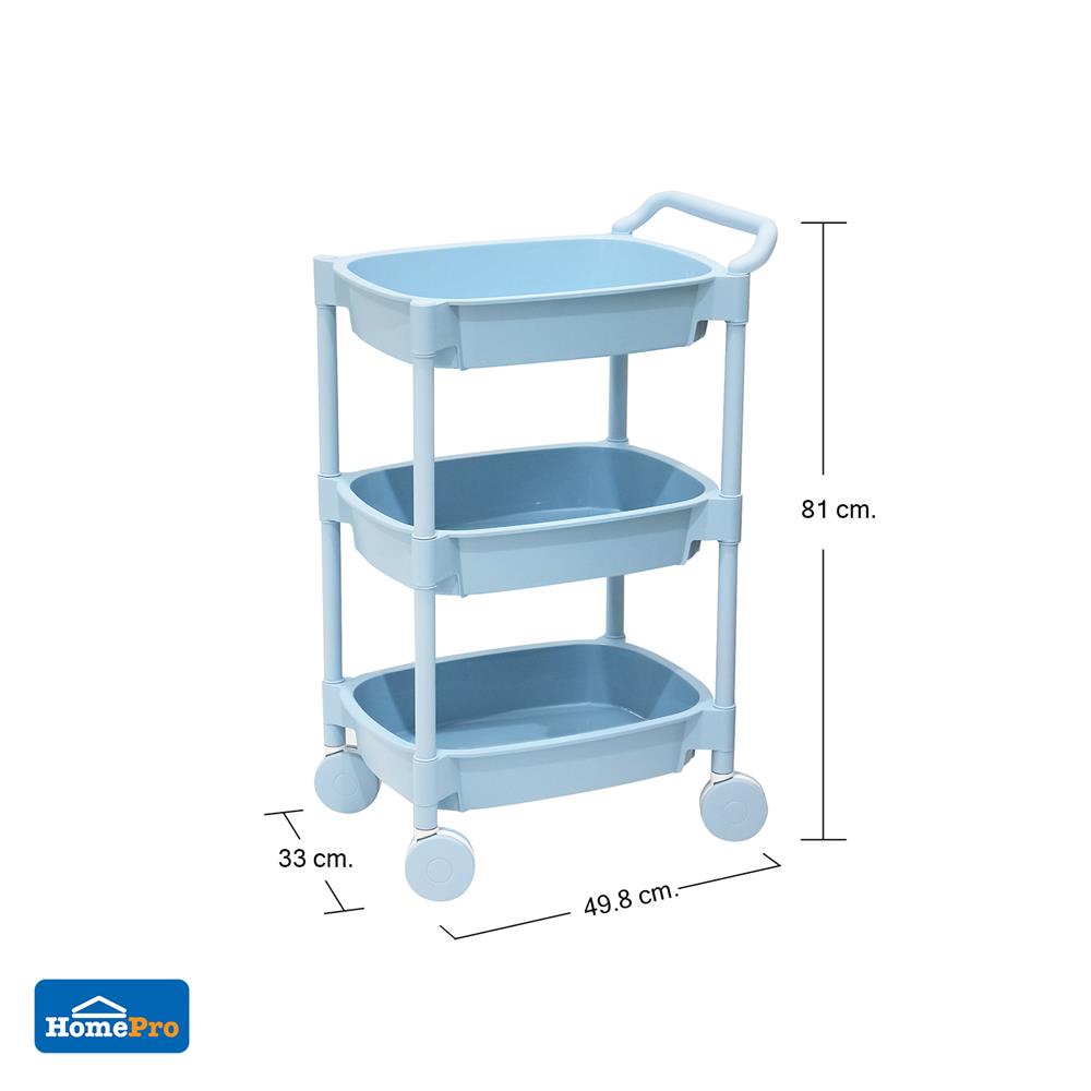 ชั้นวางของ 3 ชั้น มีล้อ STACKO 49.8x33x81 ซม. สีฟ้า