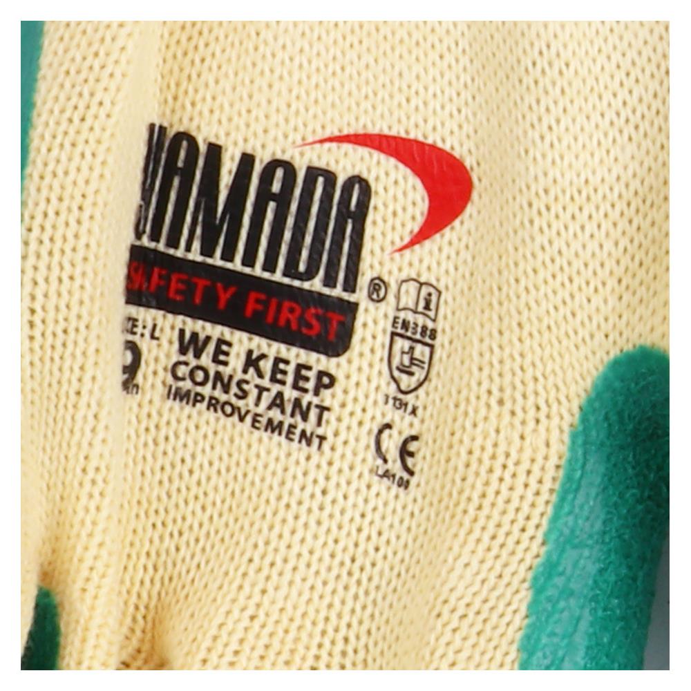 ถุงมือผ้าฝ้ายเคลือบยางธรรมชาติ YAMADA L105GR 9 นิ้ว SIZE L สีเขียว