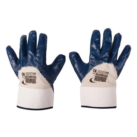 ถุงมือผ้าฝ้ายเคลือบไนไตร(ขอบเซฟตี้) YAMADA N10B 10 นิ้ว สีน้ำเงิน