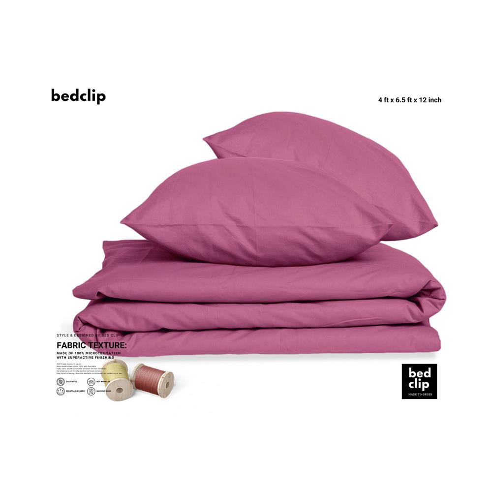 ผ้าปูที่นอน 4 ฟุต 2 ชิ้น BED CLIP MICROTEX สี DARK PINK