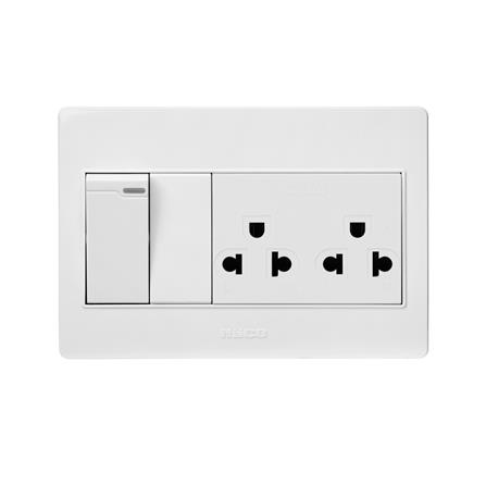 ชุดเต้ารับคู่ 2 ช่อง 1 สวิตซ์ HACO M4N-E21 สีขาว