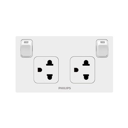 ชุดเต้ารับคู่ มีสวิตช์คุม PHILIPS LEAF สีขาว