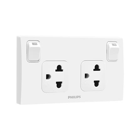 ชุดเต้ารับคู่ มีสวิตช์คุม PHILIPS LEAF สีขาว_1