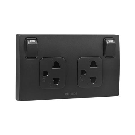 ชุดเต้ารับคู่ มีสวิตช์คุม PHILIPS LEAF สีดำ_1