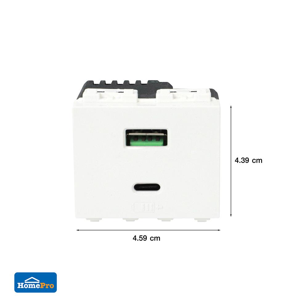 เต้ารับ USB 1 ช่อง + TYPE C 1 ช่อง ELECKTA BASIC สีขาว