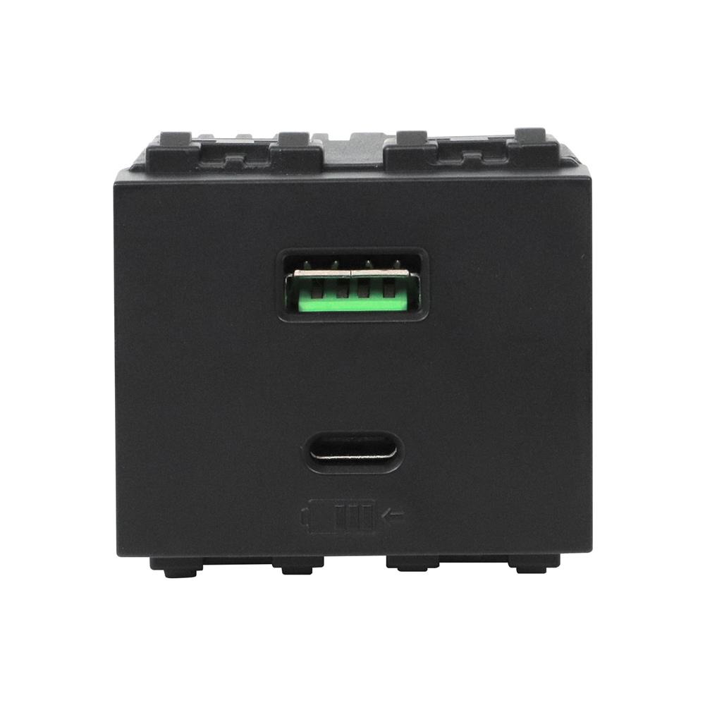 เต้ารับ USB 1 ช่อง + TYPE C 1 ช่อง ELECKTA BASIC สีดำ_1