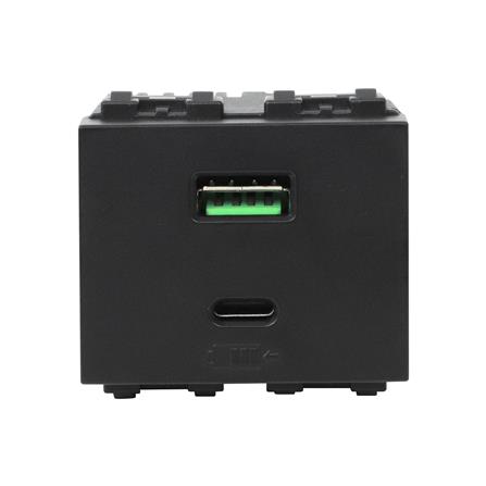 เต้ารับ USB 1 ช่อง + TYPE C 1 ช่อง ELECKTA BASIC สีดำ