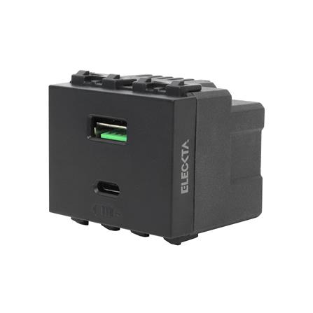 เต้ารับ USB 1 ช่อง + TYPE C 1 ช่อง ELECKTA BASIC สีดำ_2