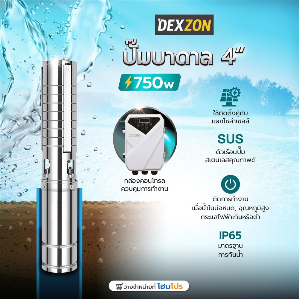 ปั๊มบาดาลโซล่าเซลล์ DEXZON 4DSC5.2-67-72-750 4 นิ้ว