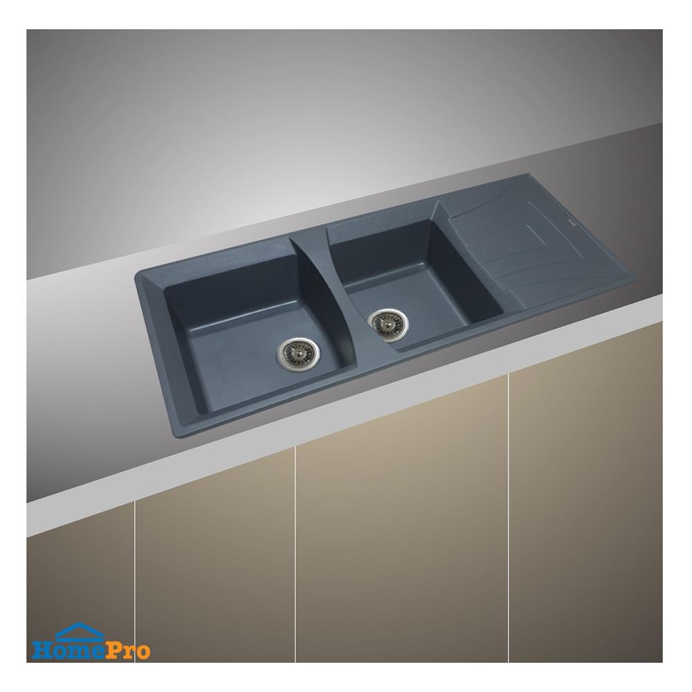 ซิงค์ฝัง 2 หลุม 1 ที่พัก TECNOPLUS GIN 2B1D สีเทา