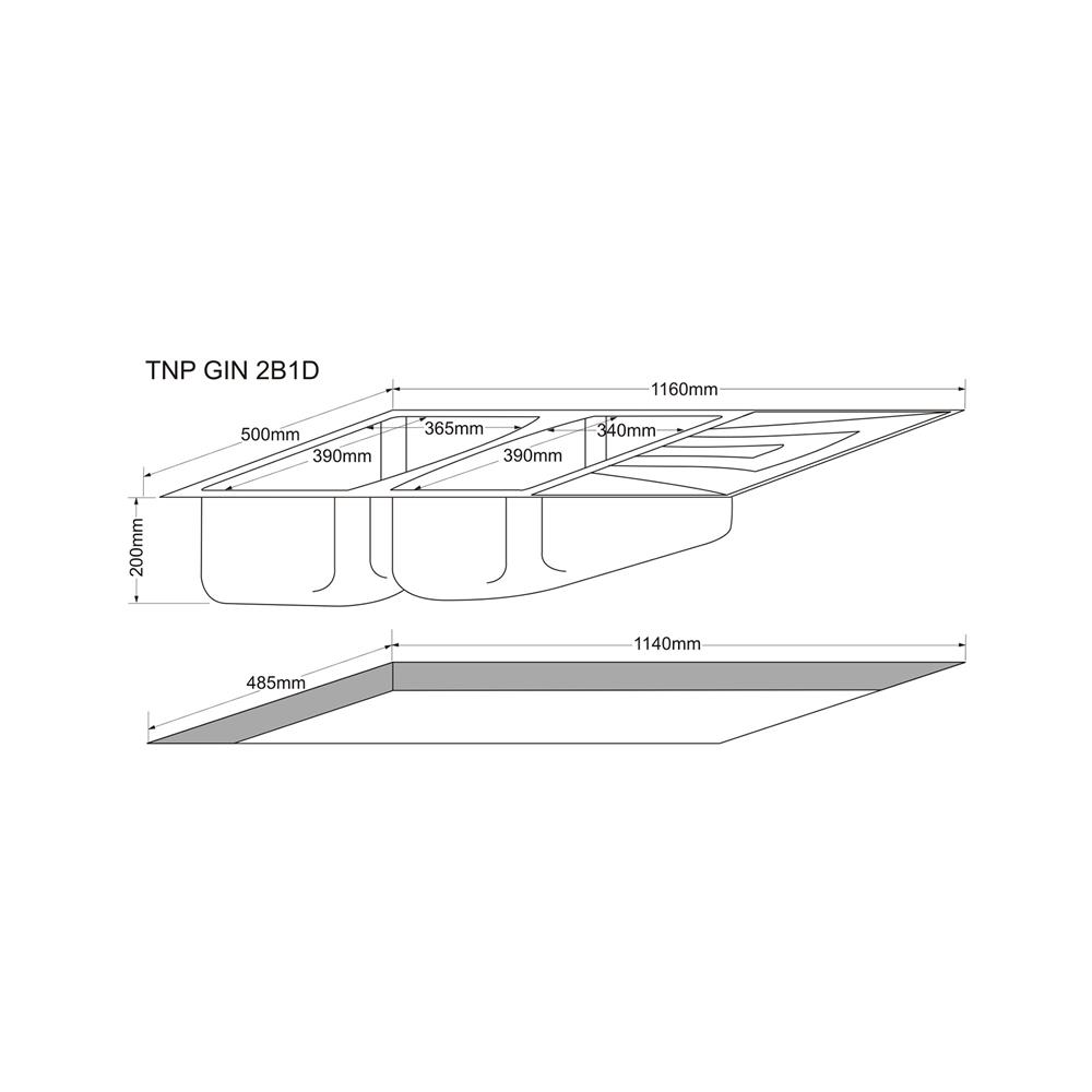 ซิงค์ฝัง 2 หลุม 1 ที่พัก TECNOPLUS GIN 2B1D สีเทา