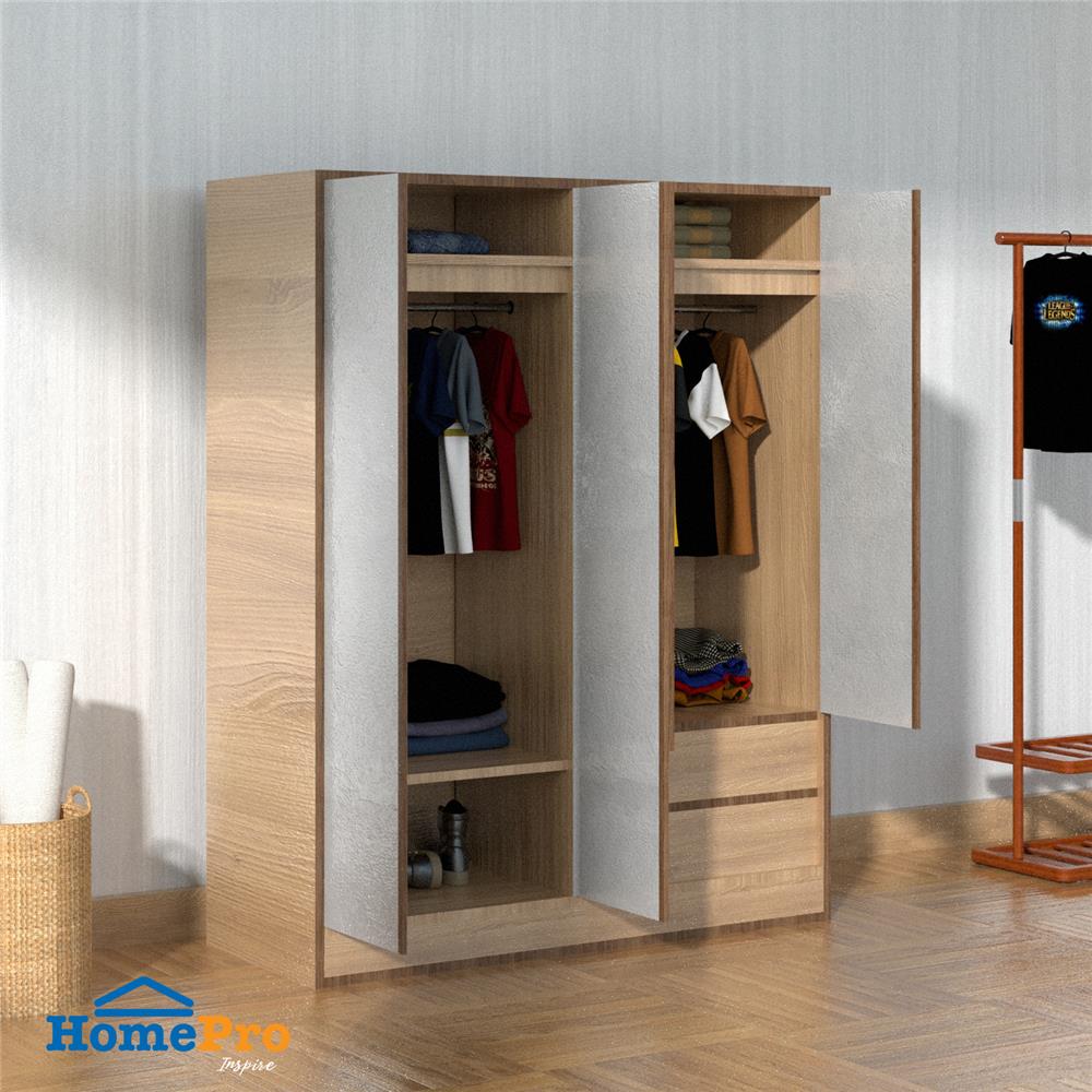 ตู้เสื้อผ้า 4 บานเปิด FURDINI PEARL สี PINE OAK/WHITE