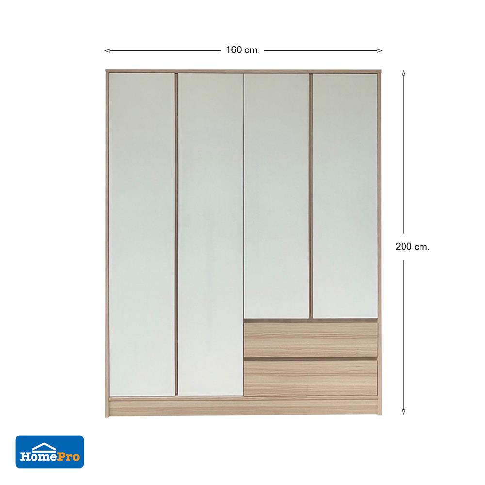 ตู้เสื้อผ้า 4 บานเปิด FURDINI PEARL สี PINE OAK/WHITE