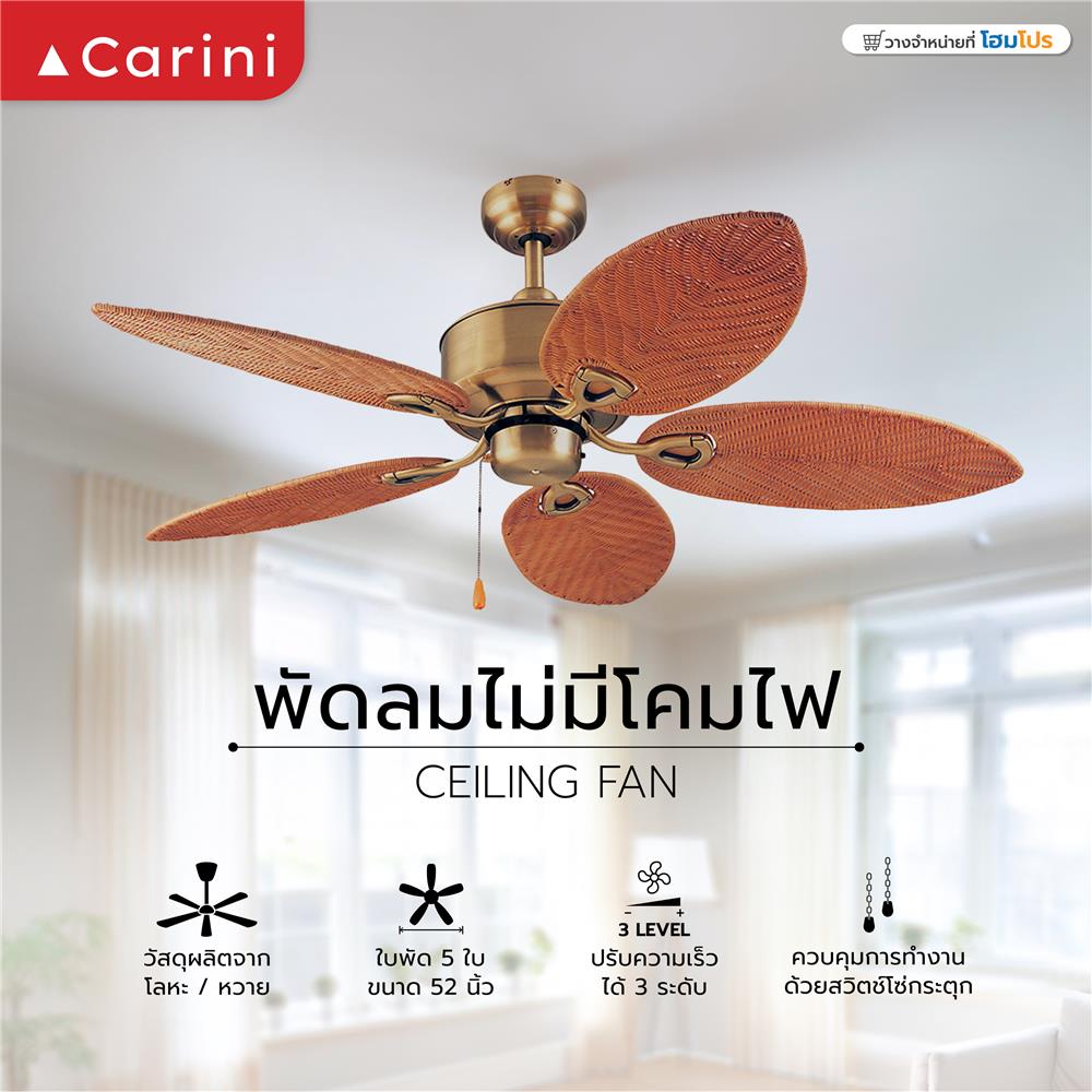 พัดลมไม่มีโคมไฟ CARINI CN01-52N 52 นิ้ว 5 ใบพัด สีน้ำตาล/ทองรมดำ