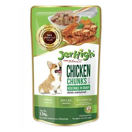 อาหารเปียกสุนัข JERHIGH CHICKEN AND VEGETABLE IN GRAVY 120 ก.