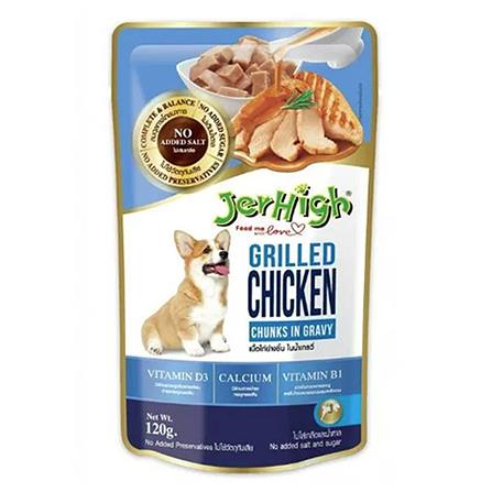 อาหารเปียกสุนัข JERHIGH CHICKEN GRILLED IN GRAVY 120 ก.