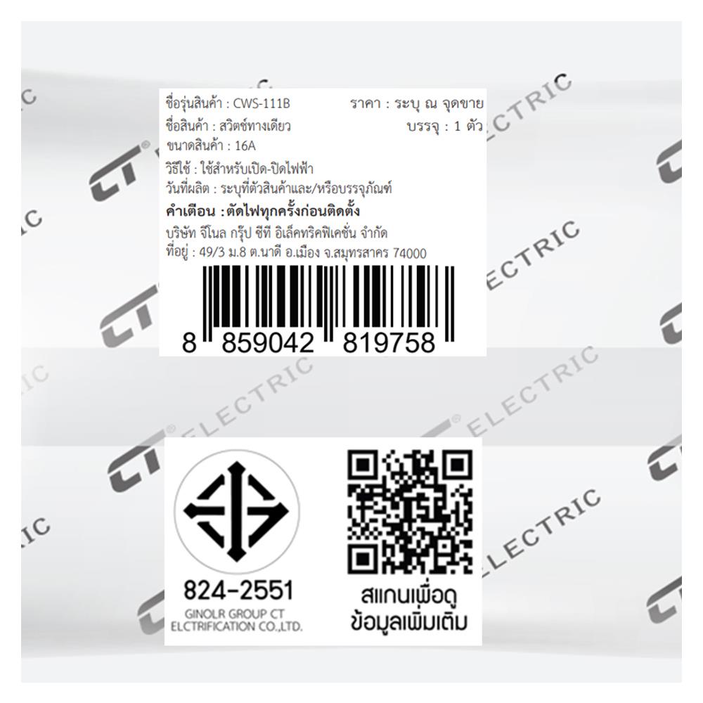 สวิตช์ 1 ทาง CT ELECTRIC CWS-111B ขนาด 1 ช่อง สีดำ