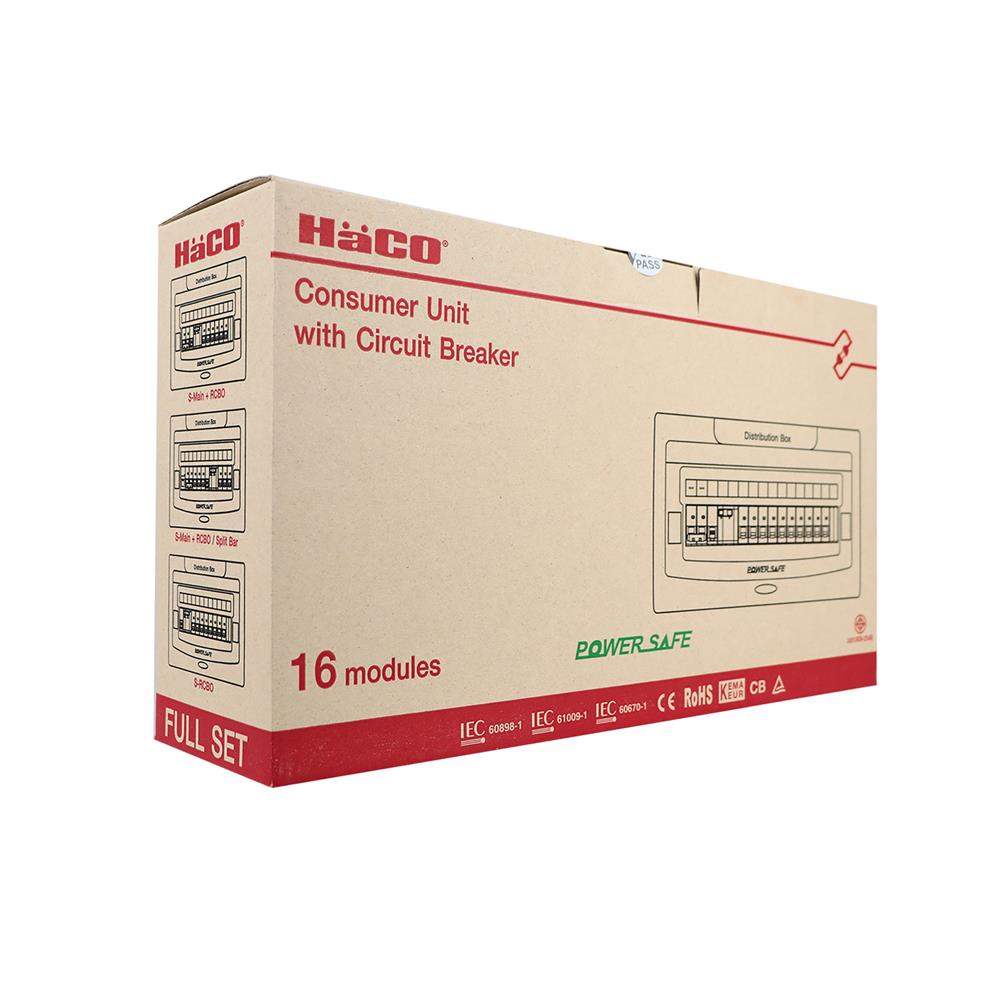 ชุดตู้คอนซูเมอร์ยูนิต 10 ช่อง เมน 50 แอมป์ พร้อมกันไฟรั่ว/ไฟดูด HACO
