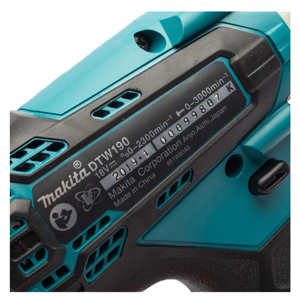 บล็อกไร้สาย (พร้อมแบตเตอรี่) MAKITA M011-DTW190SF1J 1/2 นิ้ว 18 โวลต์ และกล่อง MAKPAC