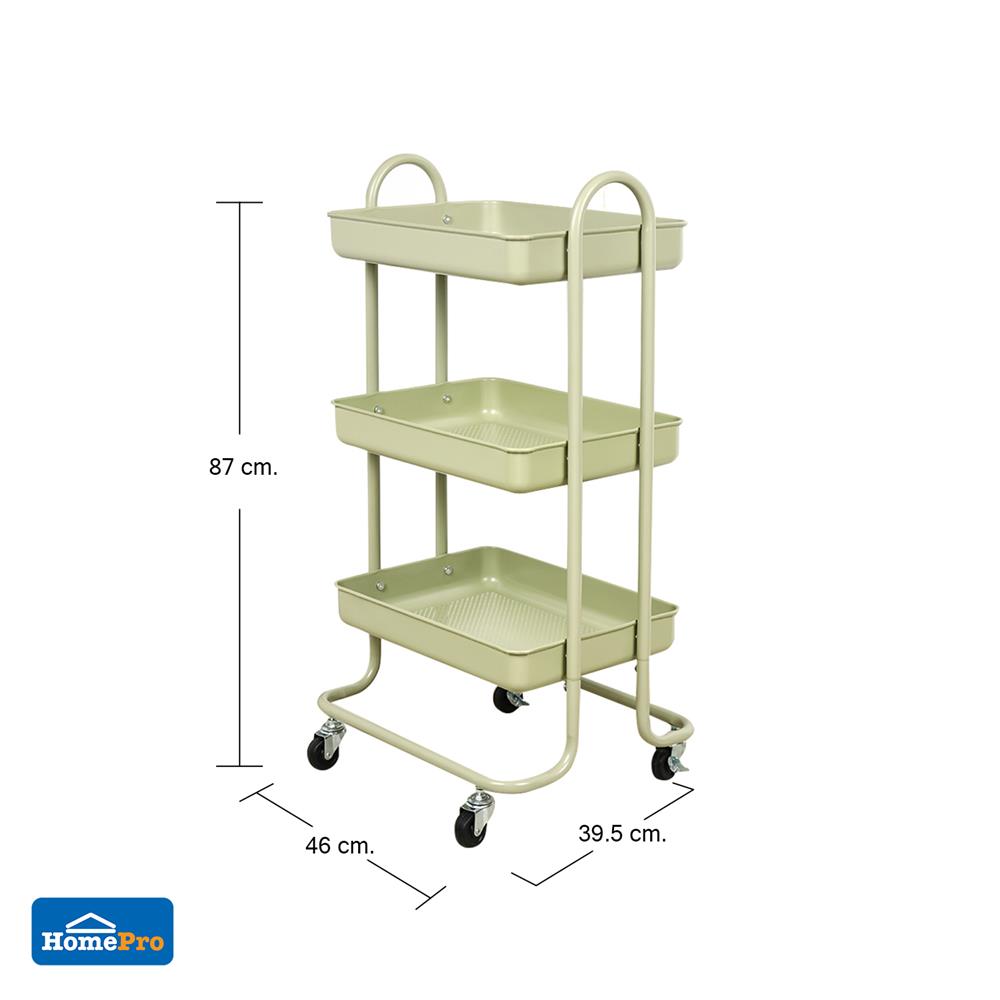 ชั้นวางของ 3 ชั้น มีล้อ STACKO ST25346 46x39.5x87 ซม. สีเขียวโอลีฟ
