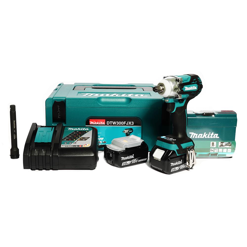 ชุดบล๊อกไร้สายพร้อมลูกบล็อก (พร้อมแบตเตอรี่) MAKITA DTW300FJX3 1/2 นิ้ว 18 โวลต์
