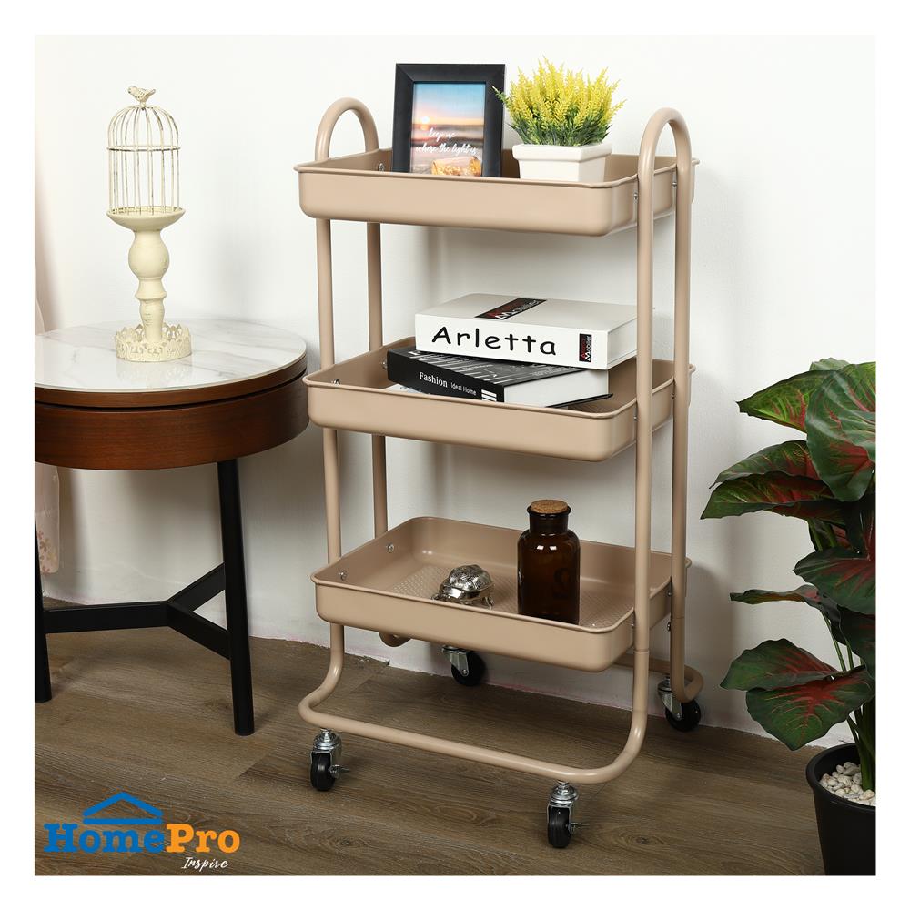 ชั้นวางของ 3 ชั้น มีล้อ STACKO ST25346 46x39.5x87 ซม. สีนู้ดเบจ