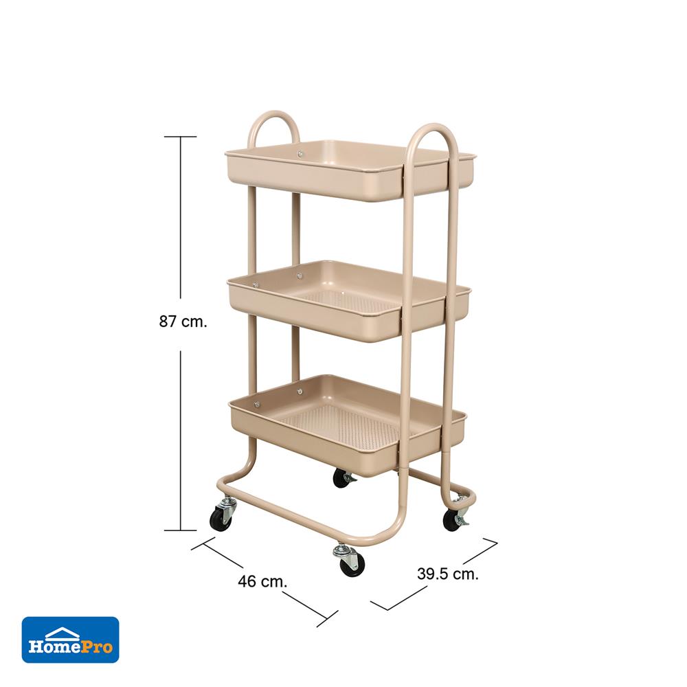 ชั้นวางของ 3 ชั้น มีล้อ STACKO ST25346 46x39.5x87 ซม. สีนู้ดเบจ
