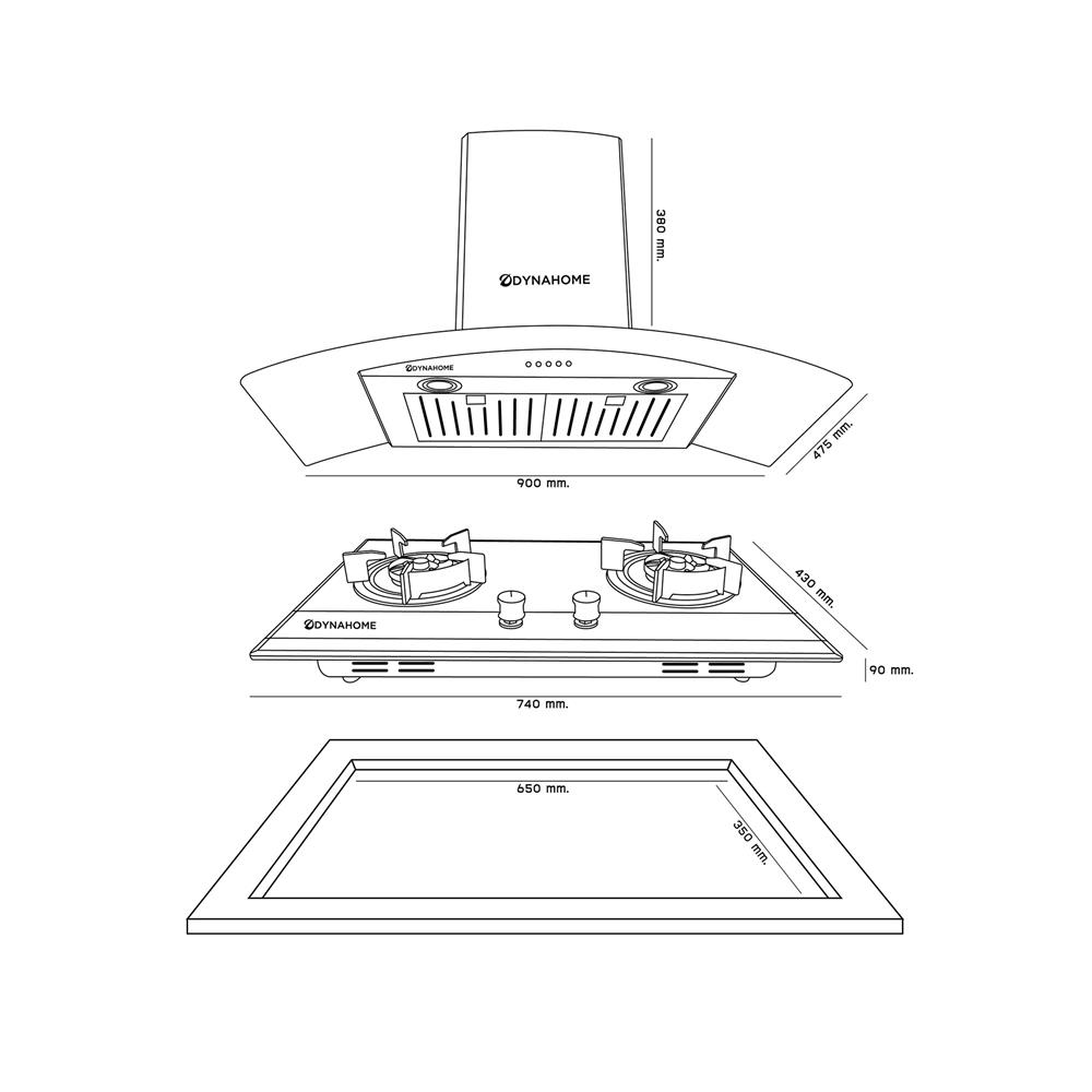 เตาฝัง+เครื่องดูดควัน DYNA HOME DH0390+DH2000G