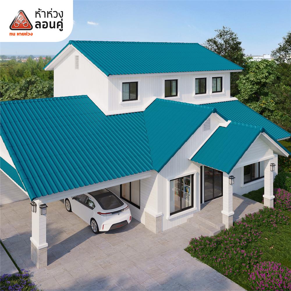 กระเบื้องหลังคาลอนคู่ ห้าห่วง 0.5x50x150 ซม. สีเขียวประกายพฤกษ์