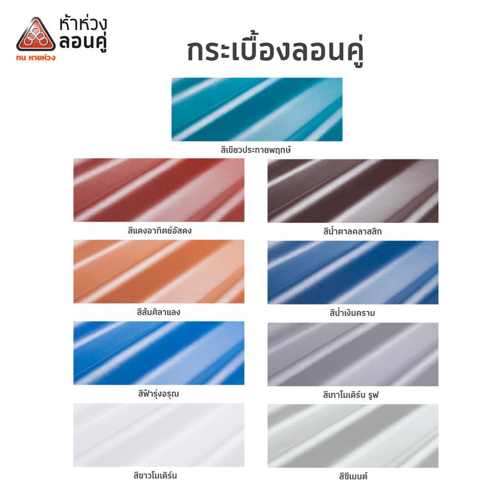 กระเบื้องหลังคาลอนคู่ ห้าห่วง 0.5x50x120 ซม. สีน้ำเงินคราม