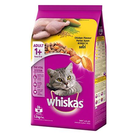 อาหารแมว WHISKAS ADULT พ็อกเก็ต รสไก่ 1.2 กก.