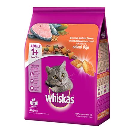 อาหารแมว WHISKAS ADULT พ็อกเก็ต รสโกเม่ซีฟู้ด 3 กก._0