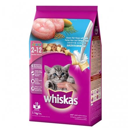 อาหารแมว WHISKAS JUNIOR พ็อกเก็ตนม รสปลาทะเลและนม 1.1 กก.