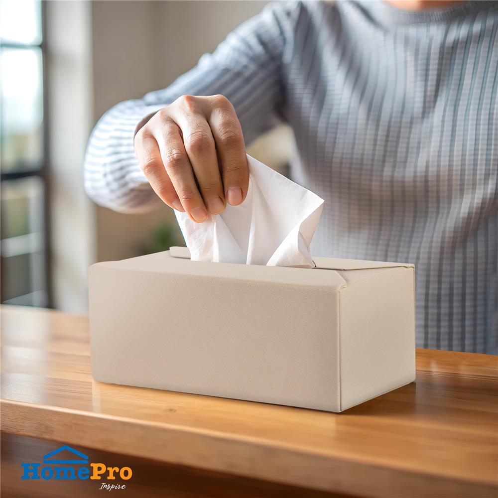 กล่องทิชชู่แผ่น PVC KECH STRIP สีครีม